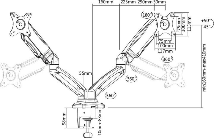 Productafbeelding Deltaco ARM-1300 Platte Paneel Bureausteun (32 inch) Klem (Tabel, 32", 9 kg)