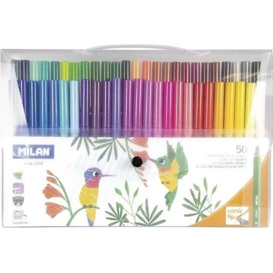 Thumbnail - Milan, Malstifte, Set of 50 tapered felt-tip pens in a transparent folder - WIKR-931277 (Transparent, 50 x)
