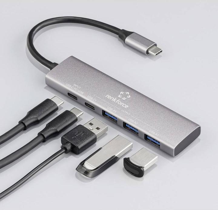 Produktbild Renkforce RF-USBH-300 5 Port USB 3.2 Gen 1-Hub (USB 3.0) Grau (USB-A, USB-C, 5 Ports)