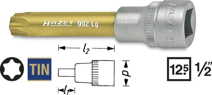 Actual product image HAZET Screwdriver socket ∙ TORX 992LG-T70 ∙ Square, hollow 12.5 mm (1/2 inch) ∙ Inside TORX profi…