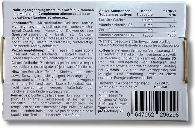 Nährwerte und Zutaten B-Sync On ON FORTE Aufwach-Kapseln Kaps (20 Stück, Kapseln, 21 g)