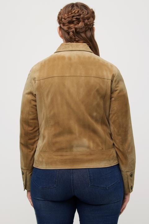 Image du produit Ulla Popken Veste en cuir de chevreau suédé. Col chemise et doublure (48)