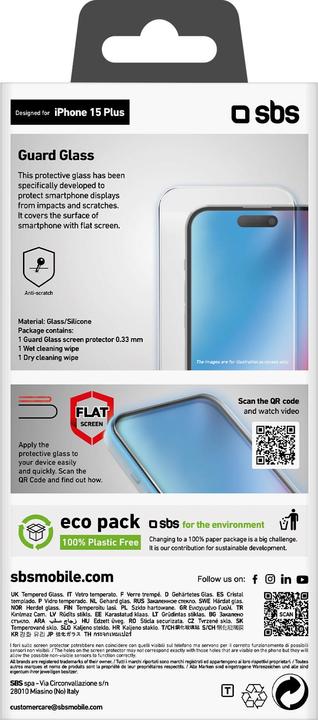 Actual product image SBS Guard Glass screen protector for iPhone 15 Plus (1 pcs., Apple iPhone 15 Plus)