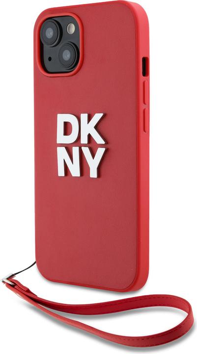 Produktbild DKNY PU Leather Stack Logo Wrist Strap Case for iPhone 14 Red (Apple iPhone 14)