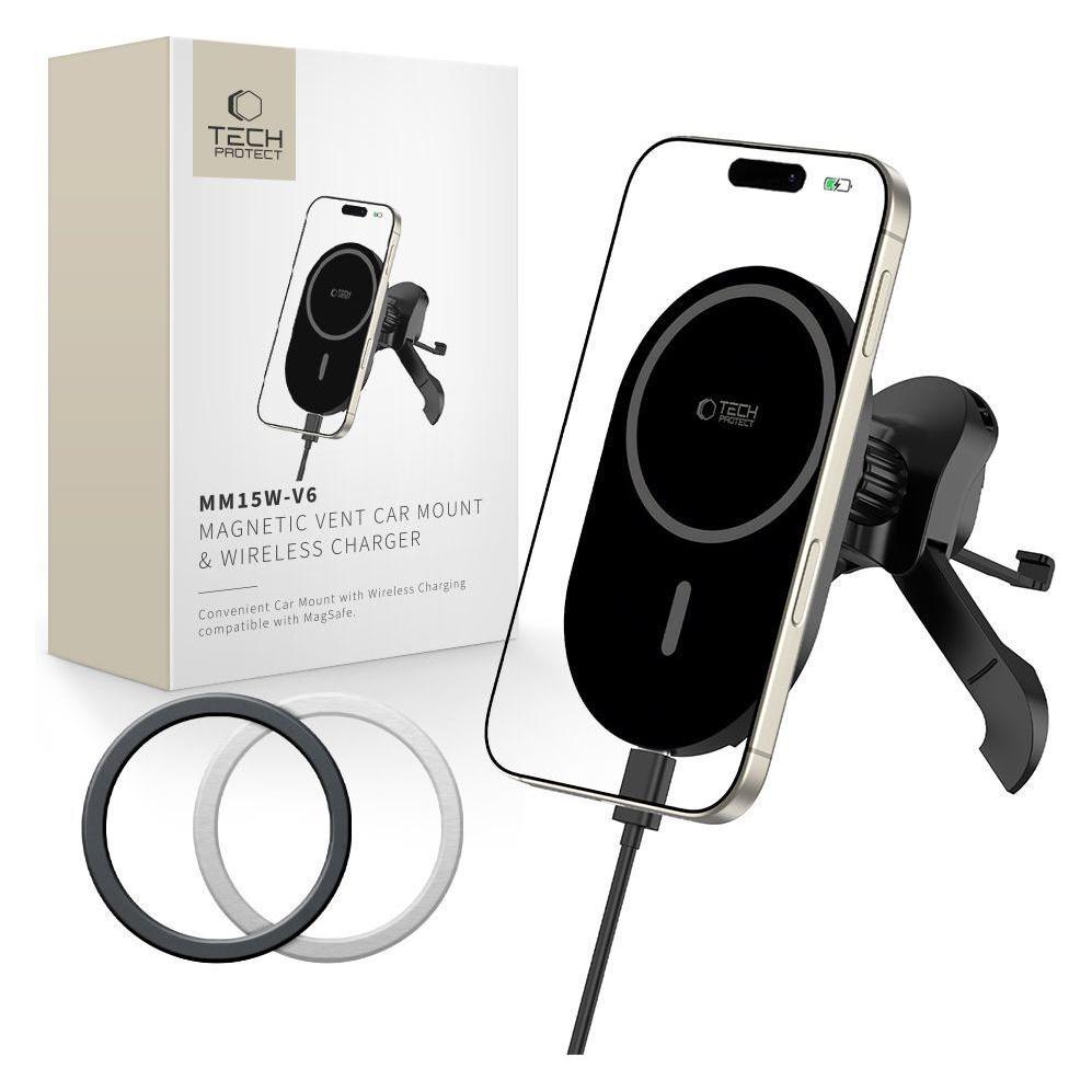 Tech-Protect MM15W-V6 Magnetic MagSafe Car Air Vent Holder - Black, Auto Adapter, Schwarz