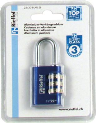 Actual product image Rieffel Aluminium combination lock 22/30 BLUE SB