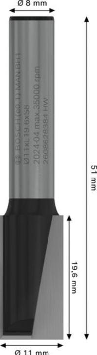 Produktbild Bosch Professional Zubehör Nutfräser, 8 mm, D1 11 mm, L 19,6 mm, G 51 mm. Für Handfräsen