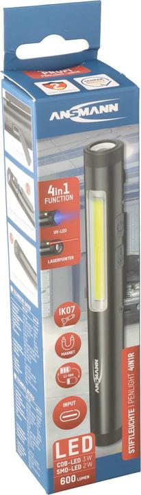 Actual product image Ansmann Stiftleuchte Penlight 4in1R – wiederaufladbare LED-Stiftlampe mit UV-Licht und Laserpointer (16.80 cm, 600 lm)