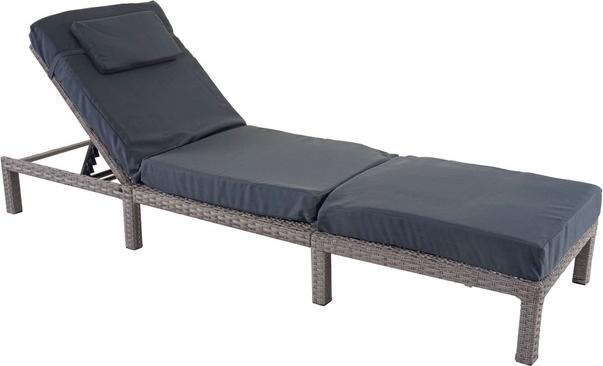 Swisshandel24 Poly-Rattan Sunlounger, Relax Lounger Garden Lounger - Premium Grey, Cushion Dark Grey (198 cm)