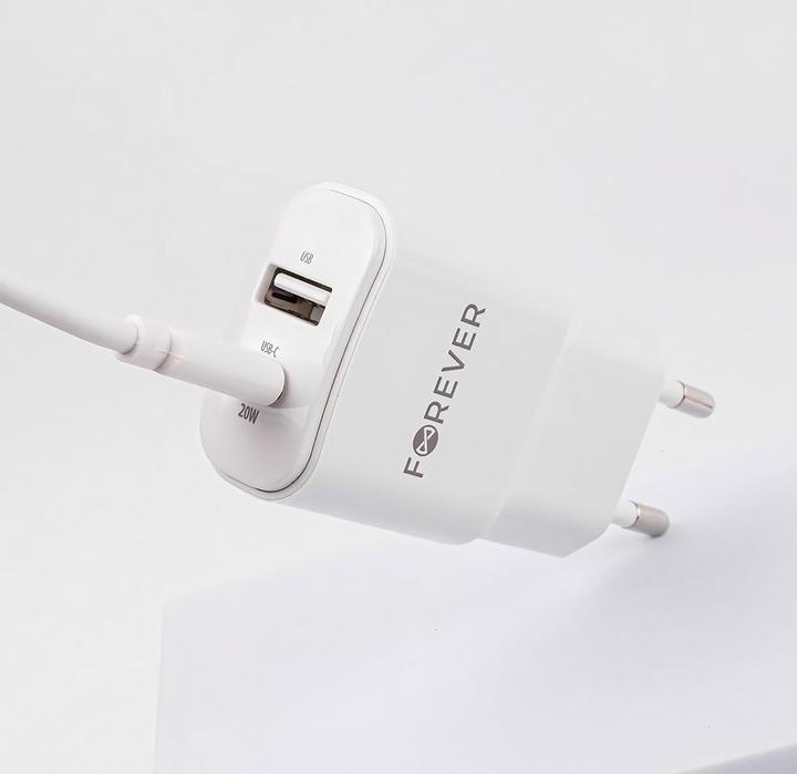 Actual product image Forever TC-01-20AC PD QC charger 1x USB-C 1x USB 20W white (20 W, 2 ports)