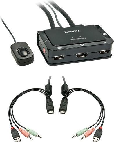Actual product image Lindy HDMI KVM Switch 2 Port USB 2.0 Compact. HDMI 3D and compliant USB 2.0 Audio and Mic.
