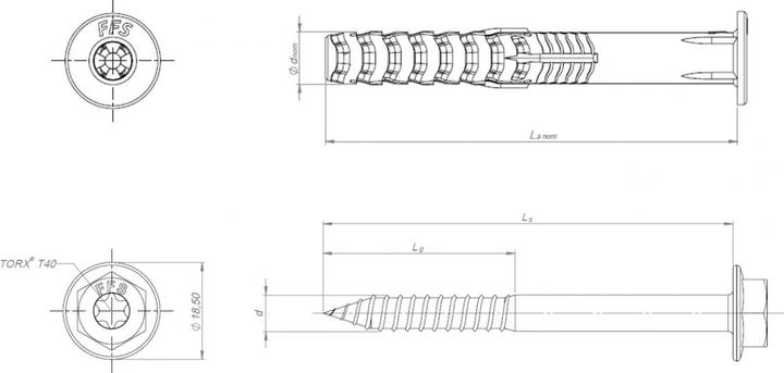 Actual product image RawlPlug R-FFS-K Frame fixing with the shortest anchoring zone and collar hex head – zinc plated (50 pcs.)