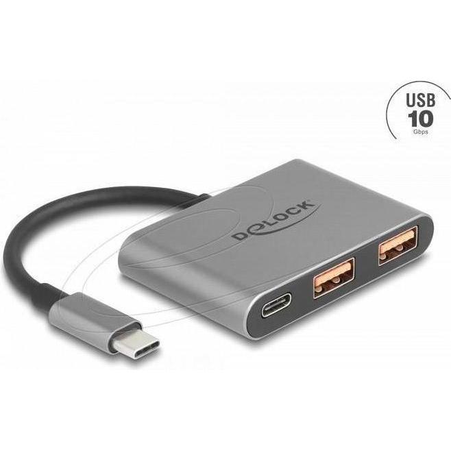 Delock 3 Port USB Hub 10 Gbps mit USB Type-C zu 1 x USB Type (USB-C, 3 Ports), Dockingstation + USB Hub, Grau