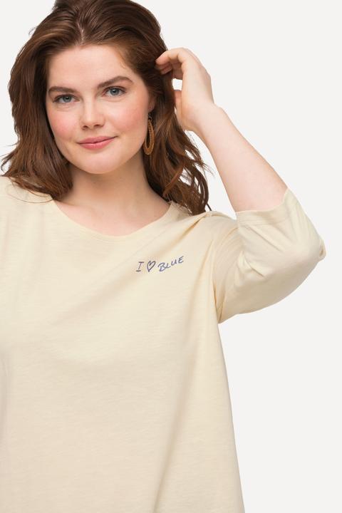 Immagine prodotto Ulla Popken Maglia di cotone biologico con cuore, orlo a punte, scollo a girocollo e maniche a 3/4 (46, 48)