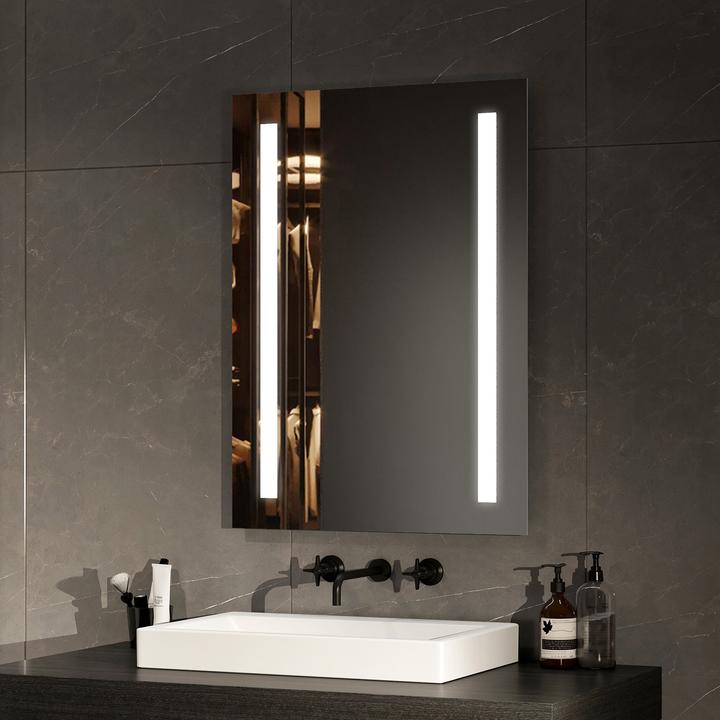 Produktbild Emke Badspiegel mit Beleuchtung 70x50 cm, Kaltweiss, Wandmontage, IP44, HD, beidseitig montierbar (70 x 50 cm)