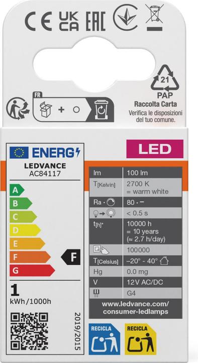 Energie-Label Osram Led Base Pin G4 (G4, 100 lm, 3x)