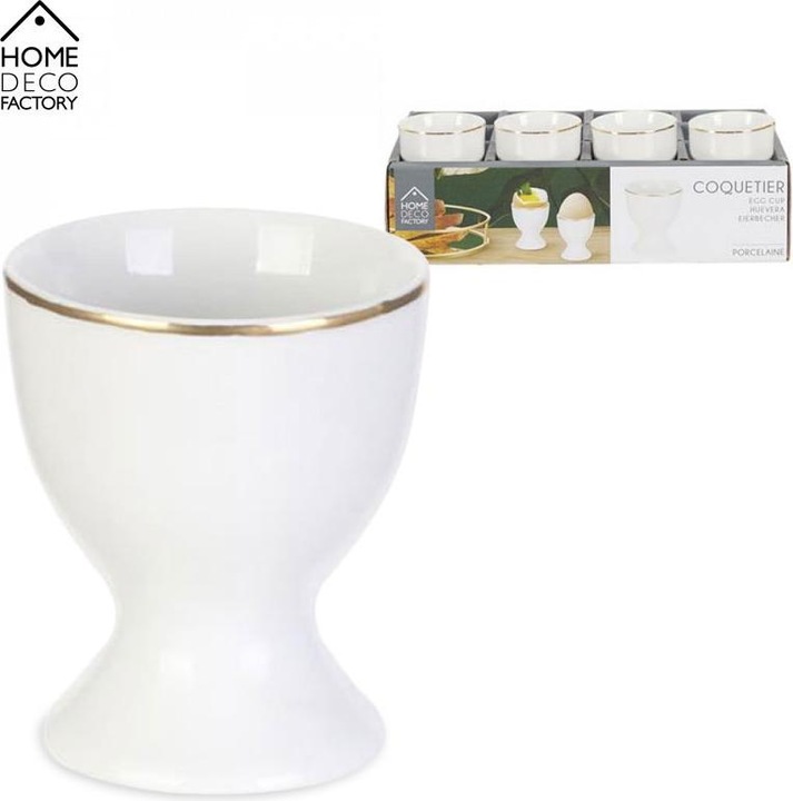 Actual product image BigBuy 4 Piece Porcelain Egg CUP White with Gold Rim by HOME DECO FACTORY (4 x)