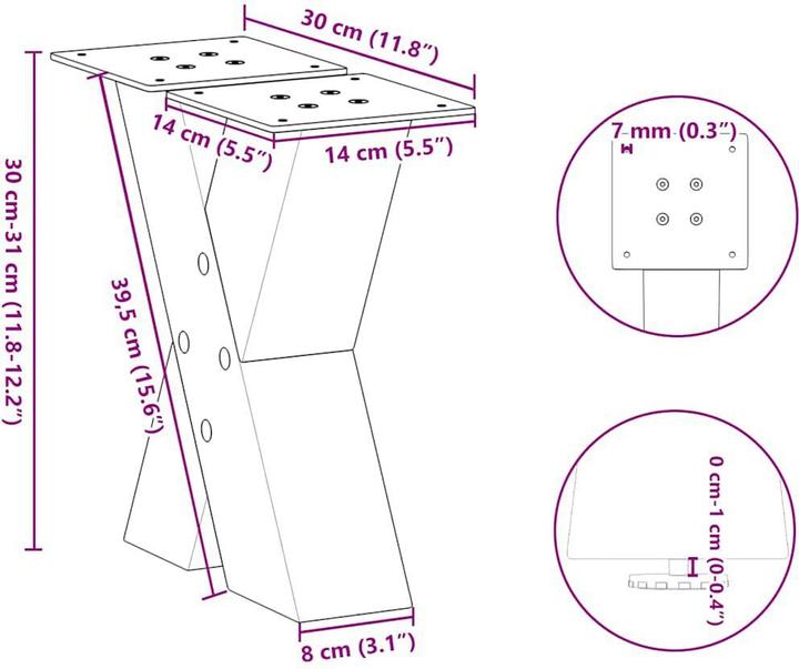 Immagine prodotto vidaXL Gambe per tavolino da caffè a forma di X 2 pz. Gamba del tavolo in acciaio antracite 30x(30-31) cm