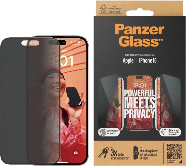 PanzerGlass Protecteur d'écran Ultra-Wide Fit w. EasyAlig. (1 pièce(s), Apple iPhone 15)