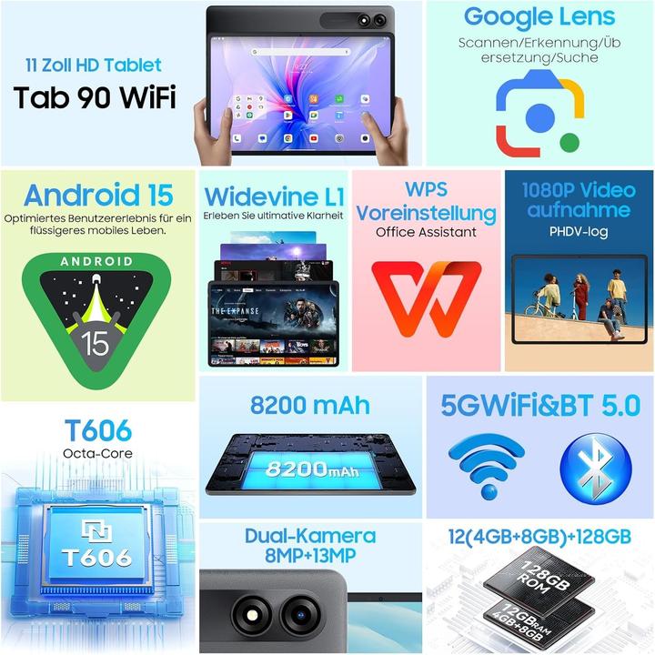 Produktbild Blackview Tab 90 WiFi (5G, 11", 128 GB, Grau)