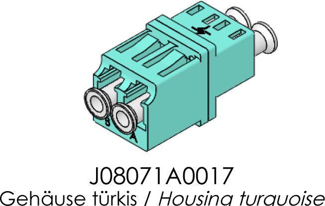 Actual product image Telegärtner Fibre optic coupling 2xLC duplex, multimode OM3, turquoise for installation in unpopulated fibre