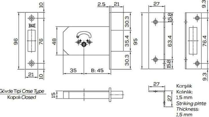 Produktbild Kale Killit Mortise lock 156/F 5 keys