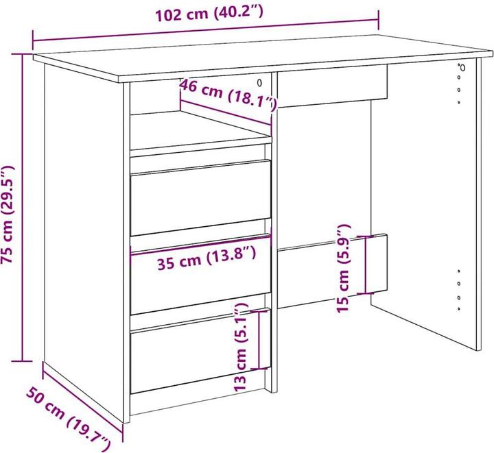 Produktbild VidaXL Schreibtisch Weiss 102x50x75 cm Holzwerkstoff Bürotisch Tisch PC-Tisch (102 x 50 x 75 cm)