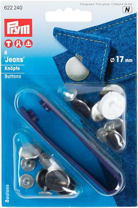 Immagine prodotto Prym Bottone di jeans liscio, argento 17 mm, scheda 8 pezzi.
