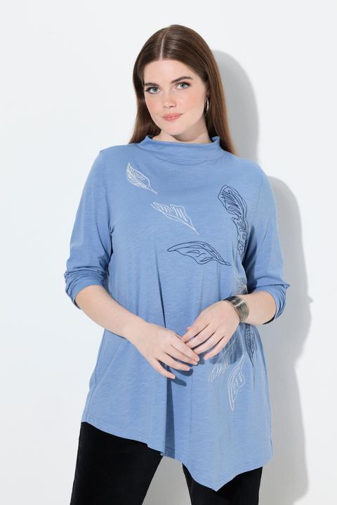 Image du produit Ulla Popken T-shirt long à col montant et manches longues, coton bio, broderie (58)