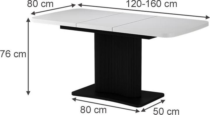 Produktbild Vicco Esstisch Fenaro, Weiss/Schwarz/Schwarz, 120 x 80 cm ausziehbar (120 x 80 x 77.40 cm)