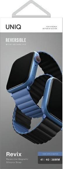 Produktbild Uniq pasek Revix Apple Watch Series 1/2/3/4/5/6/7/8/SE/SE2 38/40/41mm. Reversible Magnetic czarny-ni (38 mm, 41 mm, 40 mm, Silikon, Edelstahl)