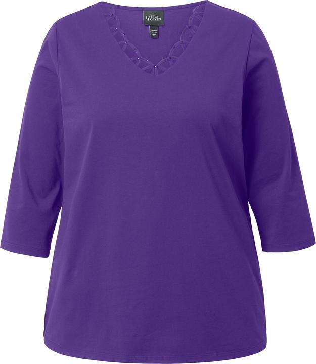 Actual product image Ulla Popken Openwork Trim 3/4 Sleeve Tee (46, 48)