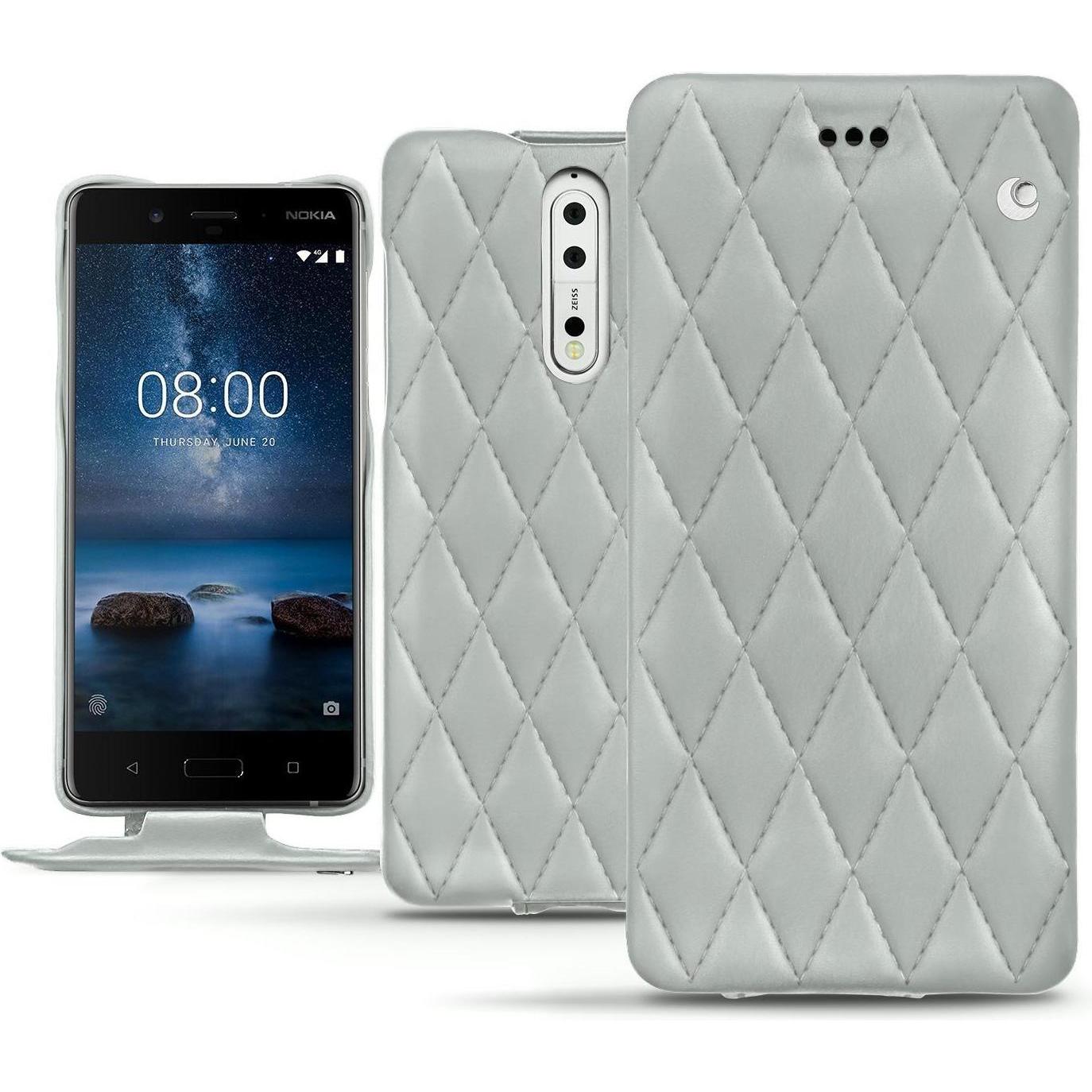 Noreve Lederschutzhülle vertikal (Nokia 8), Smartphone Hülle, Grau
