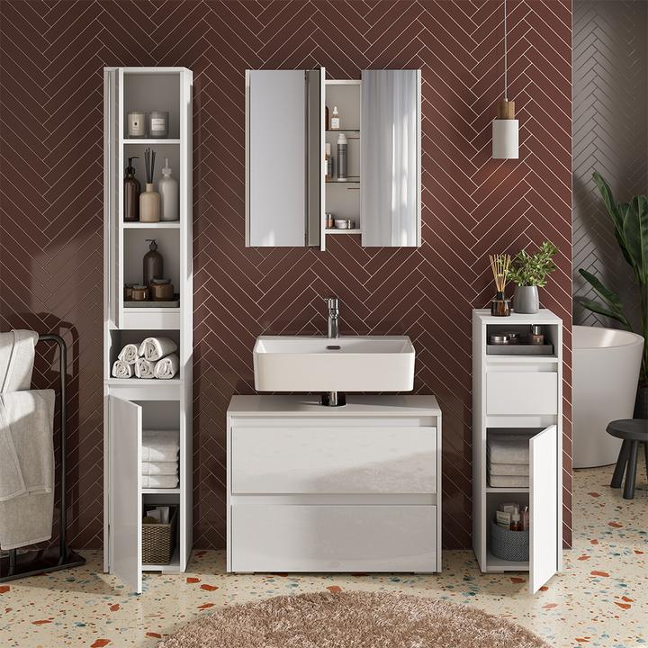 Immagine prodotto Vicco Waschbeckenunterschrank Majest, Weiss/Weiss Hochglanz, 80.1 x 62 cm mit 2 Schubladen (80.10 x 30.10 x 62 cm)