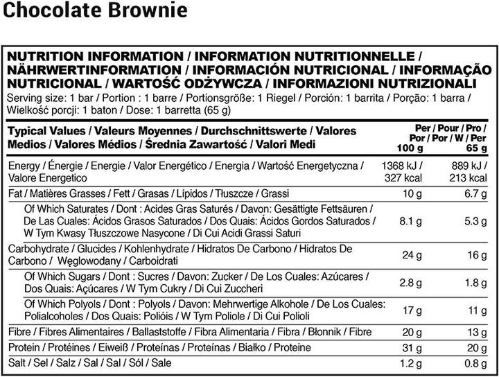 Valeurs nutritives et ingrédients Optimum Nutrition Protein Crisp Bar (10 x 65g) (Peanut Butter, 1 pcs, 650 g)