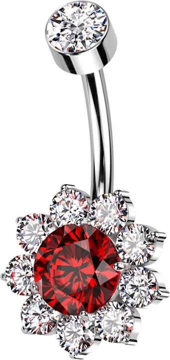 Immagine prodotto Hollywood Body Jewelry Banana filo interno argento con cilindro argento cristallo argento e fiore grande cristallo rosso (senza ottone, Titanio)