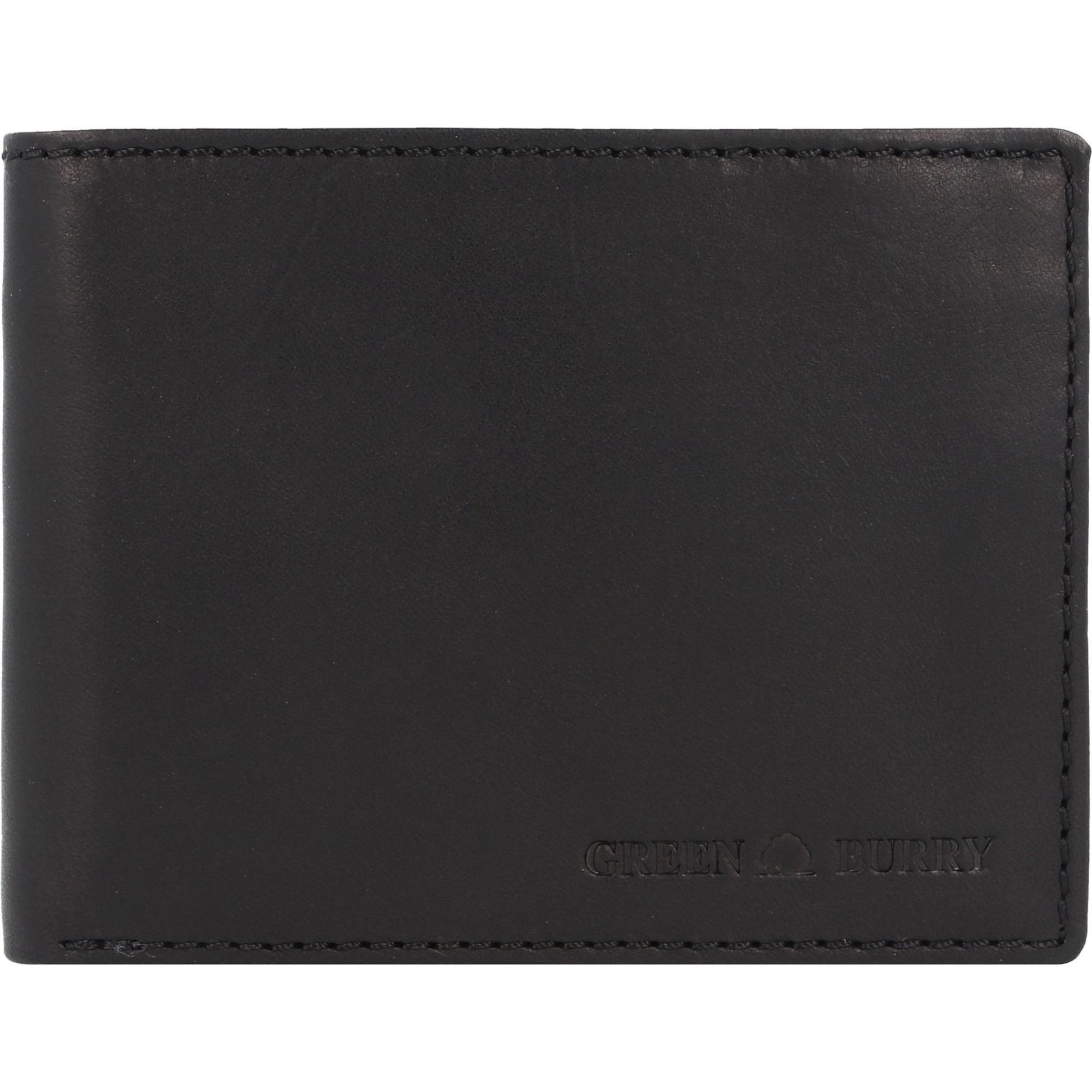 Greenburry, Herren, Portemonnaie, Pure Black Geldbörse RFID Schutz Leder 13 cm, Schwarz