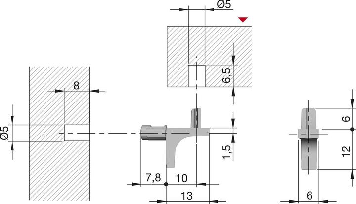 Actual product image Italiana Ferramenta Plug-in shelf support K-LINE 2 spigots 5 mm, nickel-plated zamak