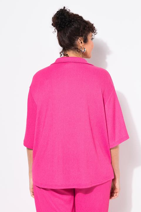 Actual product image Ulla Popken Lightly Textured 3/4 Sleeve Button Down Blouse (50, 52)