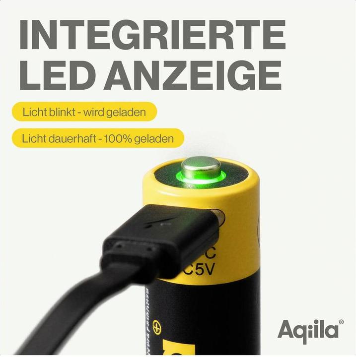 Produktbild Aqiila - USB-C Wiederaufladbare Batterie - AA - 2000 mAh - 4er-Pack (4 Stk., AA, 2000 mAh)