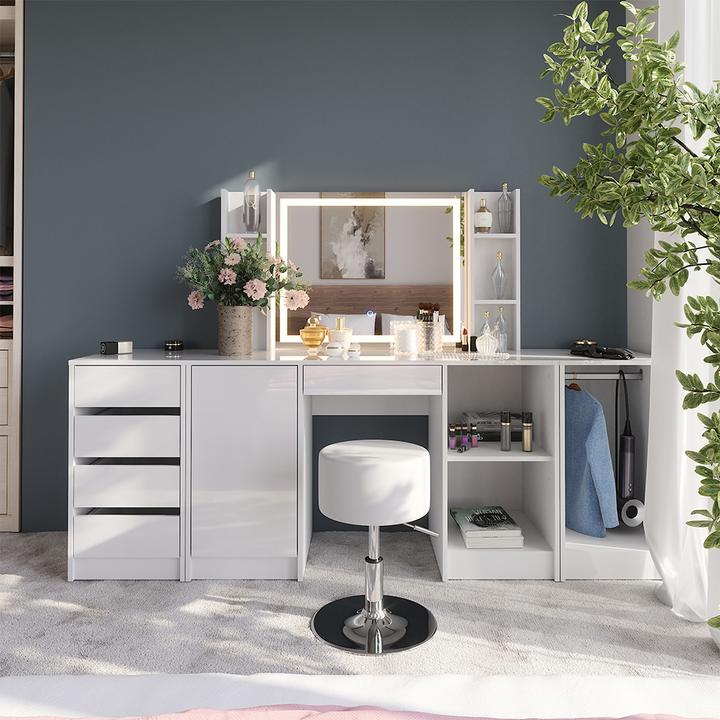 Image du produit Vicco Sherry avec miroir LED et tabouret (128.20 x 50.10 x 76 cm)