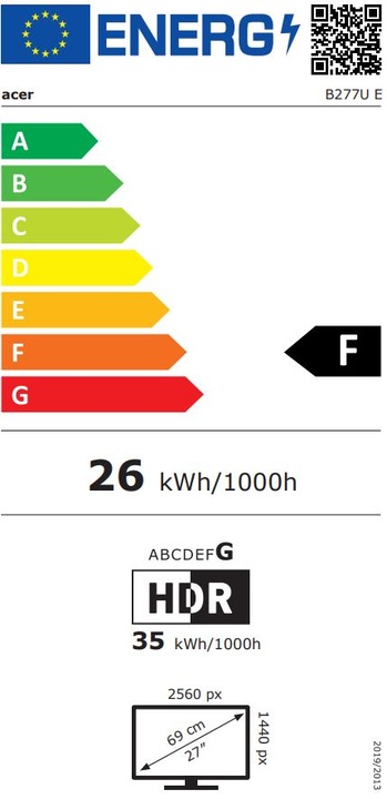 Energy Label Acer TFT Vero B277UC3bmipruzx 69cm 27"/2560x1440/HDMI/DP/Audio/USB/H?V (2560 x 1440 pixels, 27")