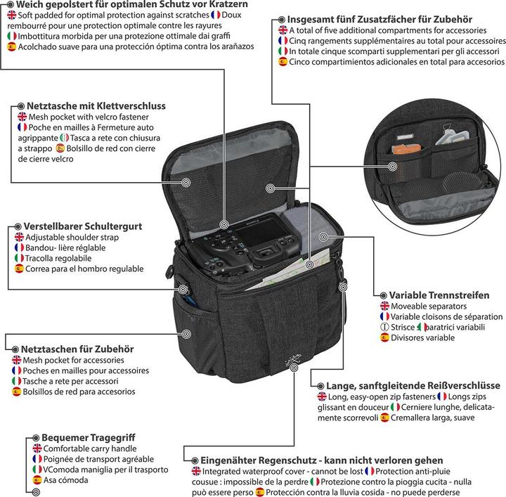 Nährwerte und Zutaten Pedea Kameratasche Gr. L FASHION Foto Tasche, schwarz (Kamera Schultertasche)