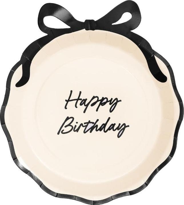 Produktbild Partydeco Pappteller „Happy Birthday“ – Creme mit Schleife (6x)