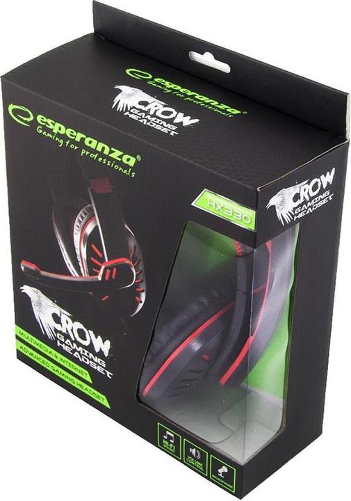 Actual product image Esperanza Gaming headphones Crow EGH330R, black-red, 2x 3.5mm (Cable)