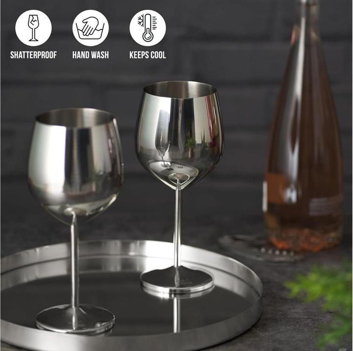 Immagine prodotto Oak & Steel Set di 2 bicchieri da vino in acciaio inossidabile (50 cl, 2 Occhiali, Set di bicchieri da vino)
