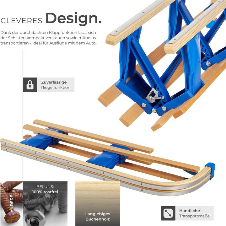 Image du produit tectake Traîneau en bois Jeffrey, pliable avec corde de traction,pince à neige