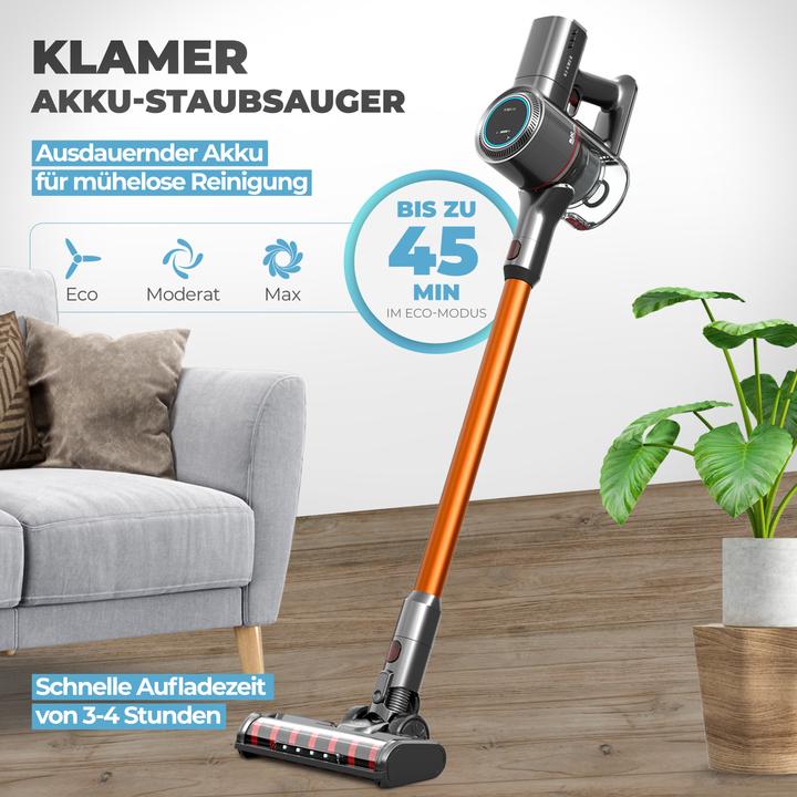 Actual product image KLAMER Akkustaubsauger, 420 Watt, 1 Akku und mit verschiedenen Aufsätzen