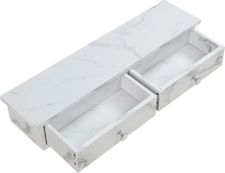 Actual product image En.Casa Wandregal Geeste 60x15x10 cm mit 2 Schubladen Marmoroptik, weiss (60 x 15 x 10 cm)