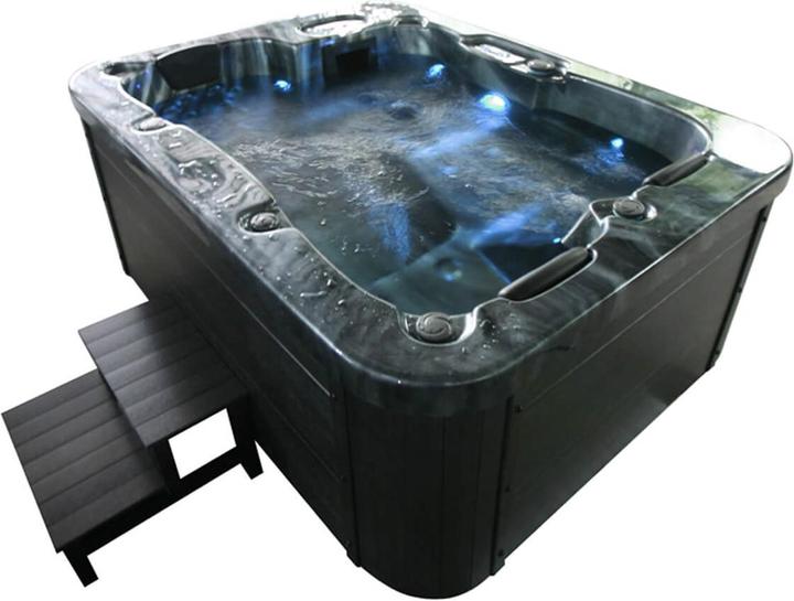 Produktbild Home Deluxe Outdoor Whirlpool BLACK PEARL, 27 Massagedüsen, Beleuchtung, Treppe und Thermoabdeckung, 3 Personen